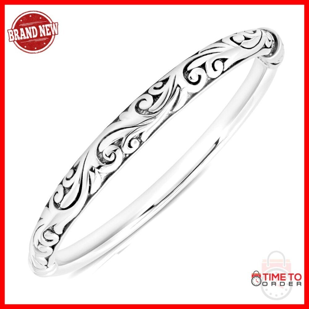 925 Sterling Silver Bangle Bracelet 7 Inch Hinged Clasp Hypoallergenic